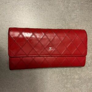 CHANEL Classic Red Quilted Long Wallet